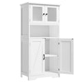 Free Standing Kitchen Pantry Cupboard with 4 Doors and Open Space 128cm Bathroom Tall Cabinet with Tempered Glass Doors