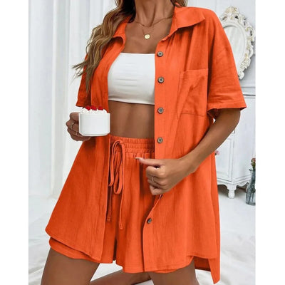Long Sleeve Single breasted Top Broad legged Shorts Set | SAMAG