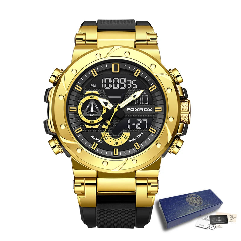 FOXBOX Top Brand Watches Luxury Men Quartz Waterproof Digital Wristwatch Fashion Military Mens Watch Luminous Clock Reloj Hombre