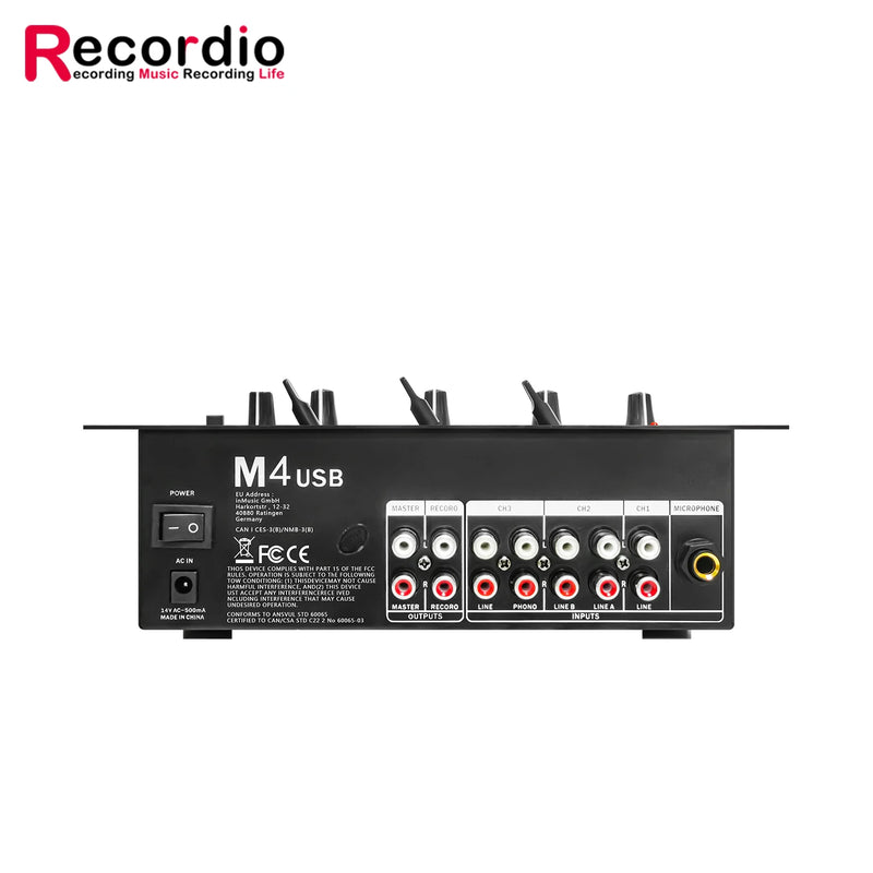 GAX-DM4 OEM  Professional 4-channel Audio Stereo Mixer with Sound Card Home KTV Stage DJ Mixing Console