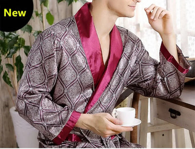 4XL 5XL Men's Luxury Pajamas Robes Silk Kimono Long | SAMAG