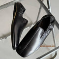 Square Toe Slip On Loafers Men's Black Leather Casual Shoes Business Casual Leather Shoes Flat Trendy Handmade Men's Shoes
