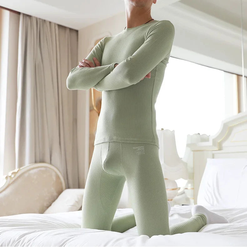 Men's Long Johns Autumn Winter Thermal Tops+Bottoms Set Cotton Breathable Warm Long Sleeve Undershirts Leggings