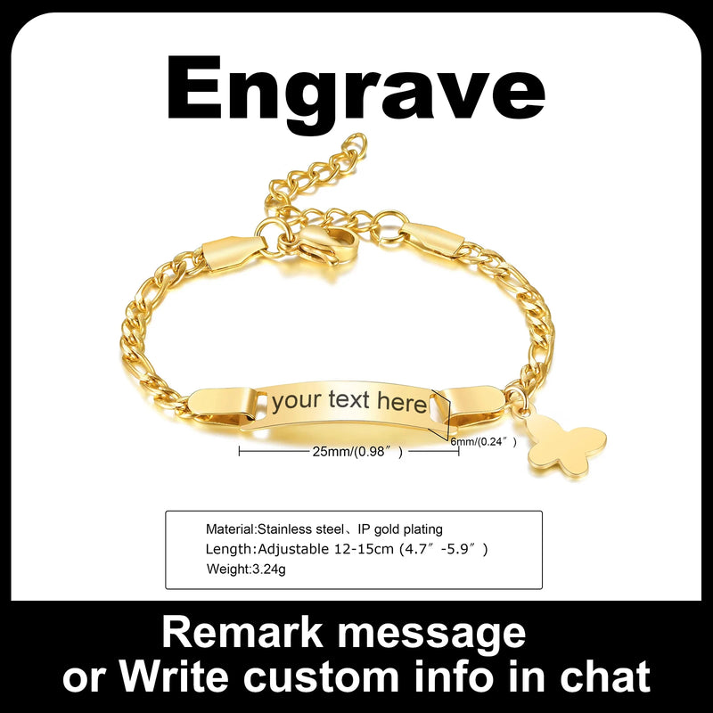 Customized Heart Bracelet for Little Girl Boy, Engravable ID Name Bracelet, Personalized Stainless Steel Chain Birthday Gift