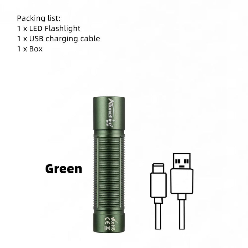 Alonefire Mini LED Flashlight Small USB Rechargeable Night Lighting Light Outdoor Hiking Camping Household Emergency Lamp Torch