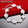 SHSTONE 18K Gold Lotus Flower Link Bracelets For Woman Party Wedding Engagement Christmas Birthday Fashion Jewelry Lady Gift