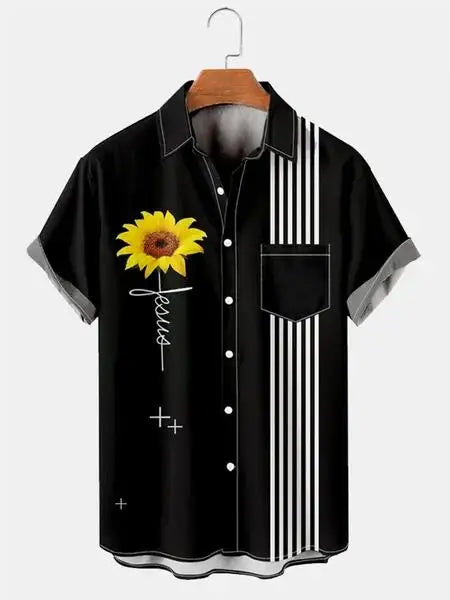 Hawaiian Shirt Harajuku Stripe Print Loose Fashion Casual | SAMAG