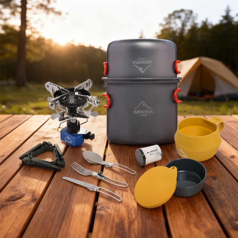 Widesea Camping Cookware Set Easy to Carry Multi Combinations Portable Outdoor Cooking Kit with Stove Cutlery for Hiking Picnic