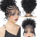 Synthetic Braided Wig with Buns Full Lace Cornrow Braids Wig for Black Women Frontal Braiding Wigs with Ponytail 10 inches
