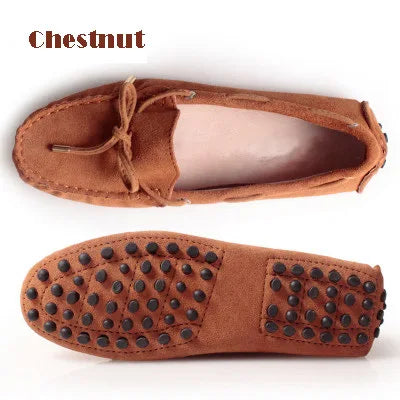 Cow leather womens shoes suede flats bow tie moccasins big size casual shoes size34-44