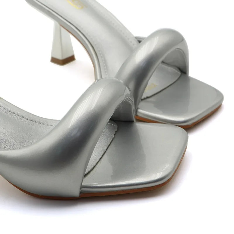 New Arrival High Heel Slippers Women's Slip-on Thin Heel Open Toe Fashion Sandals Summer Square Toe Heel Party Dress Shoes 36-42