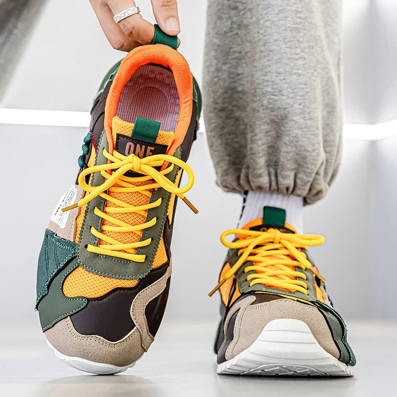 Men's Fashionable Casual Running Shoes Spring New Thick-Soled Height-Increasing Personality Street Outdoor Tennis Training Shoes