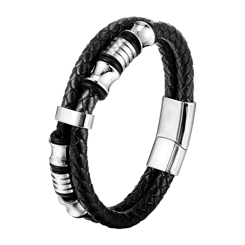 Charm Braid Rope Bracelet For Men Stainless Steel Magnetic Buckle Genuine Leather & Bangles Male Female - Visuel 17 | SAMAG