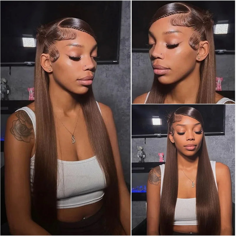 30 40 46 Inch Bone Straight Chocolate Brown13x6 HD Lace Front Human Hair Wigs Pre Plucked Dark Brown 13x4 HD Lace Frontal Wig For Women