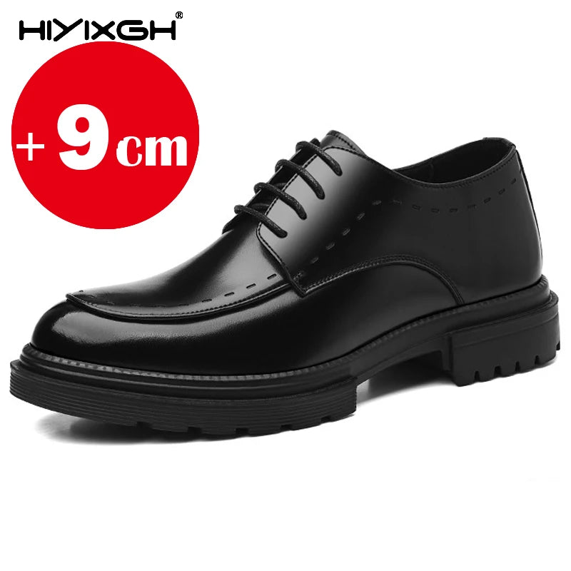 7-9cm Height Increasing Shoes for Men Summer Autumn Inside High Shoes Men's Hollow Business Dress Men's Elevator Leather Shoes
