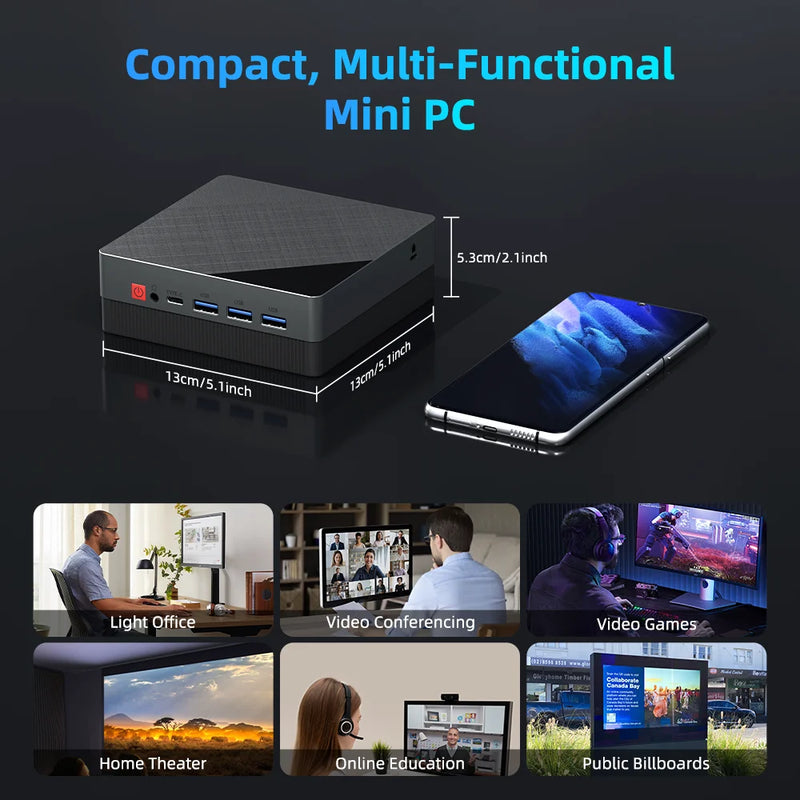 Texhoo MINI PC AMD Ryzen5 5625U 7530U R7-5800H DDR4 16G 2666MHz 512G SSD Pcle3.0 WIFI6 BT5.2 4.3GHz Desktop Computer Office PC