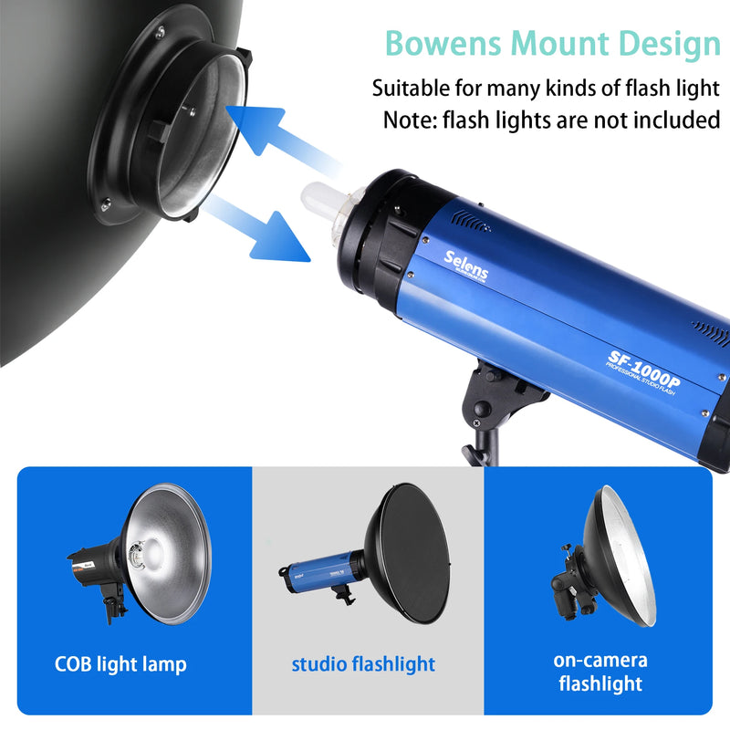 Selens Reflector Beauty Dish 42cm/16.5in Honeycomb Grid and Diffuser Kit for Bowens Mount Studio Shooting Strobe Steady Light