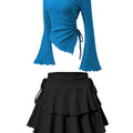 New Fashion Women's Half Skirt Summer Casual Elastic High Waist Slim Skirt Long Sleeve Slant Shoulder Sexy T-shirt Top 2-Piece