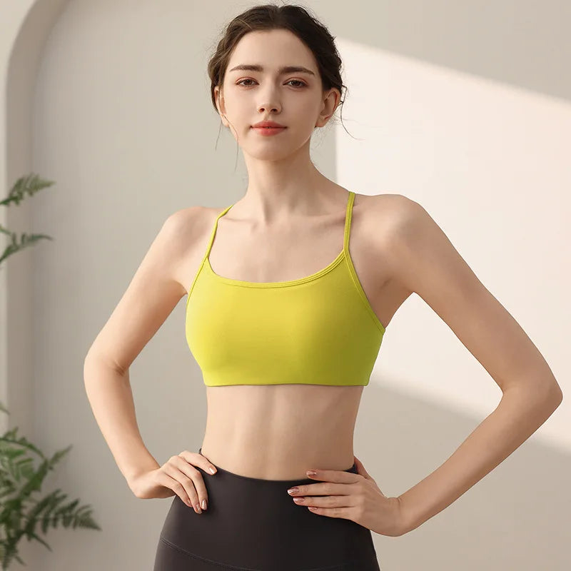 Solid Color Gym Yoga Underwear Women Cross Back Straps Fitness Bra High Strength Tight Sport Top Comprehensive with Chest Pad