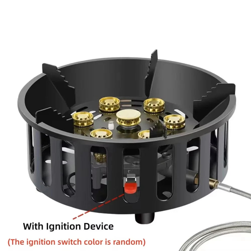 21000W 7-Core Camping Stove High-Power Strong Fire Portable Tourist Gas Burner Windproof Electronic Ignition Camping Equipment