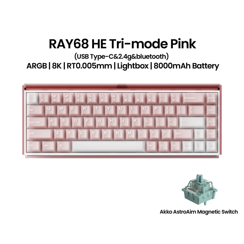 Akko RAY68 HE Mechanical Keyboard 65% Magnetic Switch Rapid Trigger 0.01mm 8K RGB with Lightbox Custom ESports Gaming Keybaord