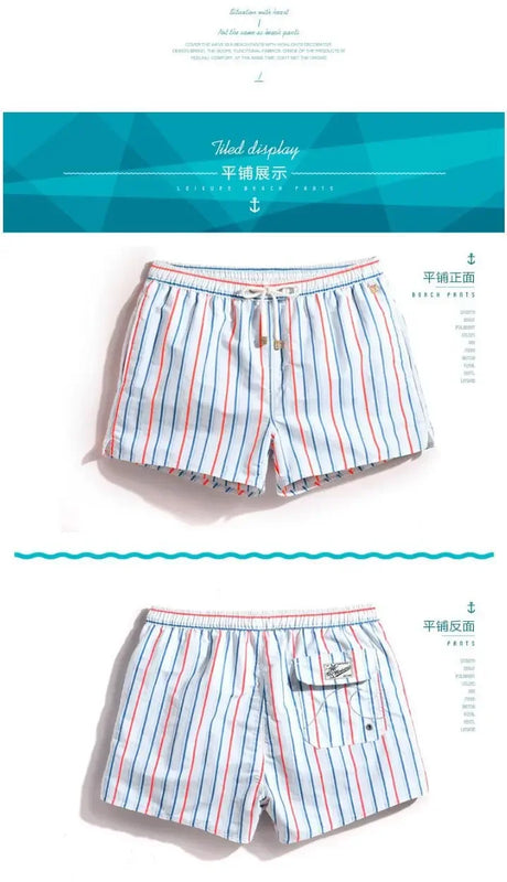 Striped Men Casual Shorts Beach Pants Board Short Quick Dry Sports Trunk Summer Seaside Beachwear Loose Homewear Sleeping Pajama