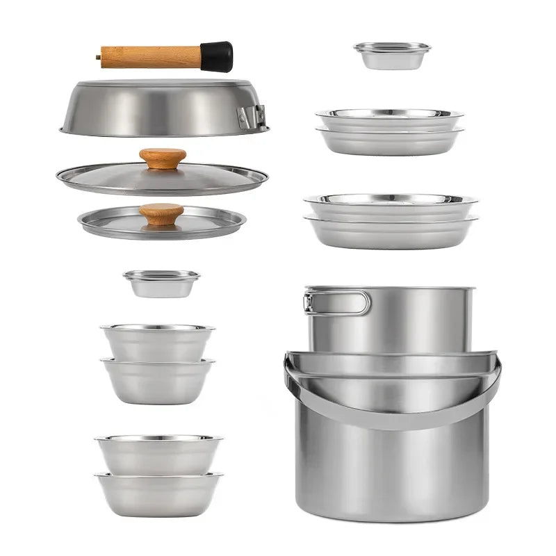 CLS&NOBANA Newset Outdoor Camping Stainless Steel 14PCS 22PCS Triple Stencorpel Set Camping Dinware Bowl Pot Set Household Pot