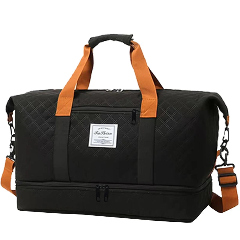 Convenient Shoe Pocket Motorbike Travel Bag Quilted Fabric, Lightweight Carry-on Duffle for Outdoor Weekend Short Trips