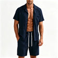 Men Textured Co Ord Set Loose Fit Short Sleeve Camp | SAMAG