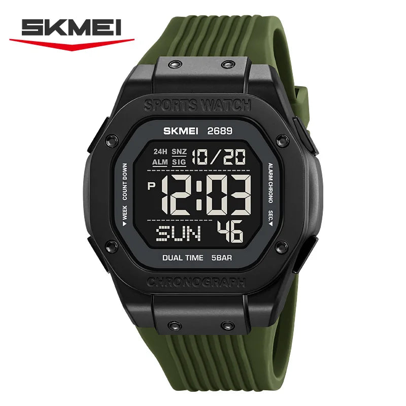 2689 New Casual Men's Electronic Watch Waterproof Calendar Multi Functional Countdown Night Light Sports - Visuel 8 | SAMAG