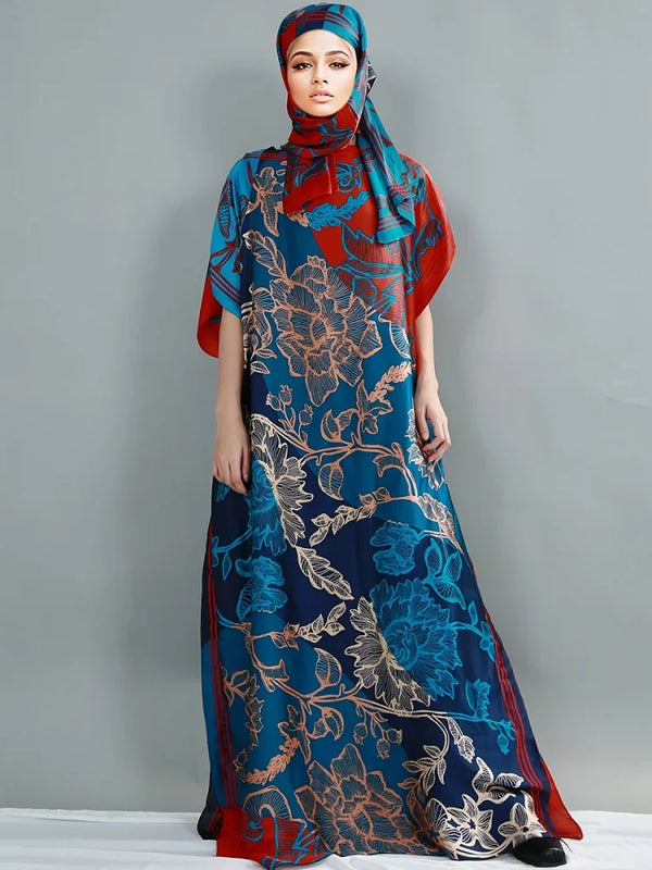 Luxury Soft Muslim Print Abayas Women Short SLeeves | SAMAG
