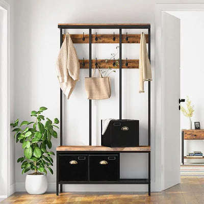 HOOBRO Coat Rack With 12 Hooks Hall Tree With Bench | SAMAG