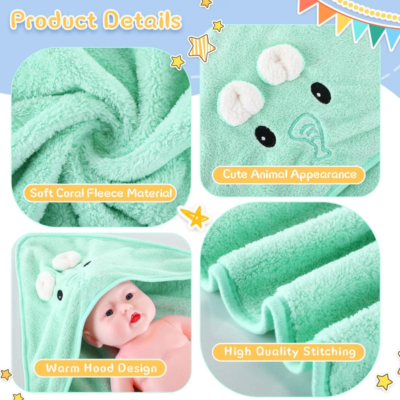 1 Comfortable and Multifunctional Hooded Bath Towel, Absorbent and Soft, with Cute Cartoon Animal Designs, Suitable for Use as a Bathroom Robe, Nap Blanket, and for Occasions Such as Christmas and New Year
