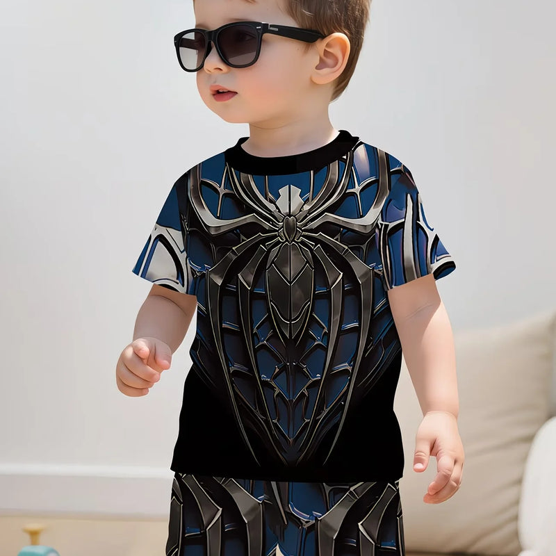 Boys Summer Outfit Spider Print Short Sleeve T-Shirt | SAMAG