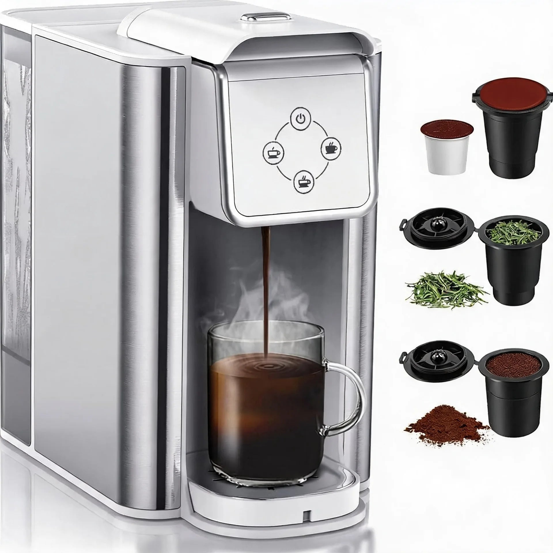Single Serve Coffee Machine, 3 in 1 Pod Coffee Maker For K-Pod Capsule, Ground Coffee Brewer, Leaf Tea Maker, 6 to 10 Ounce