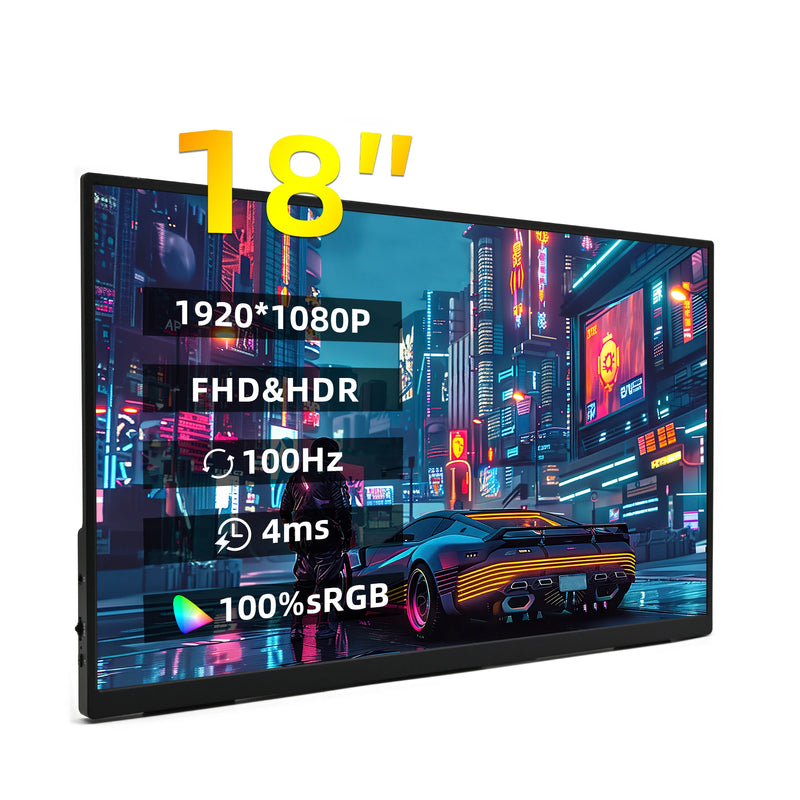 ZSUS 18-Inch 1080P 100Hz 100%sRGB Portable Monitor 16:9 HDR 350cd /M² For XBox PS4 / 5 Switch Cell Phone PC Loptop Extension