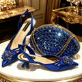 2026 Italian Peach Gold Rhinestone HAND CRAFTED UPPER Pointed Toe Women High Heels Shoes and Bag Set Elegant Party Shoes