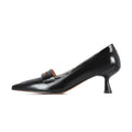style new apricot high heels thin heel cowhide kitten heel middle mouth one pedal pointed single shoes women's super large size
