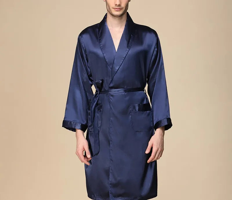 Summer Silk Bathrobe Man Nightrobes Large Size Ice Silk Printed Pajamas One-piece Robe Male Loungewear Men Kimono Home Mens Robe
