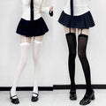 Sexy Suspender Thigh High Stockings Velvet Thin Black White Irregular Exposed Skin Lolita JK Japanese Knee High Socks Tight