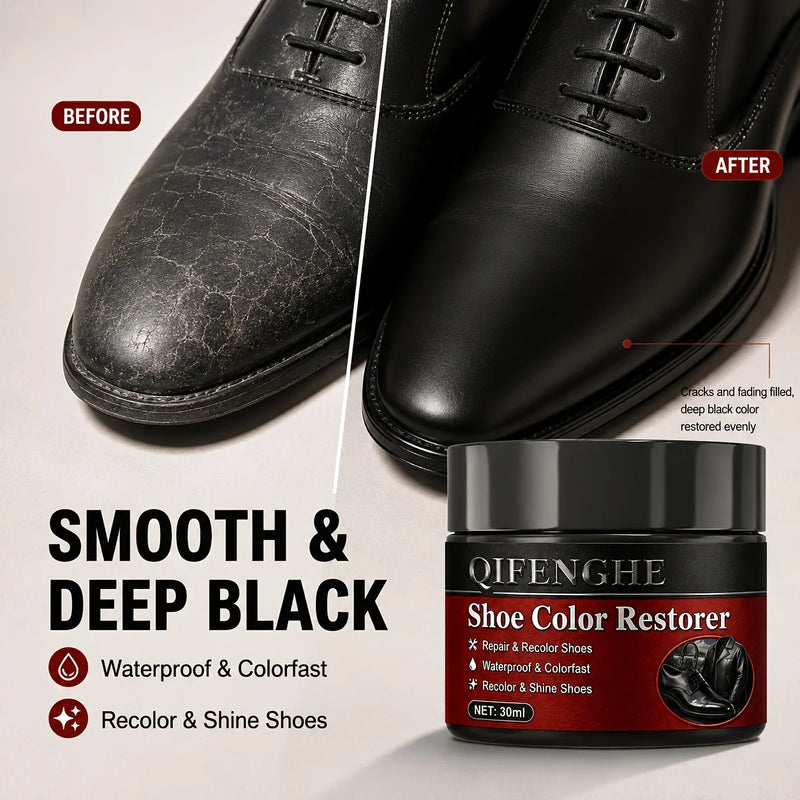 Leather Shoe Repair Cream, Black Dye Restorer for Fading & Scratches, Waterproof Polish for Daily Casual Shoes