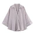Striped Women's Shirt White Loose Casual for Summer - View 3 | SAMAG