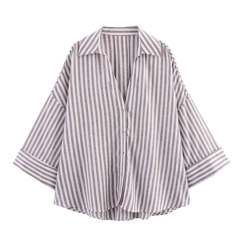 Striped Women's Shirt White Loose Casual for Summer - View 3 | SAMAG