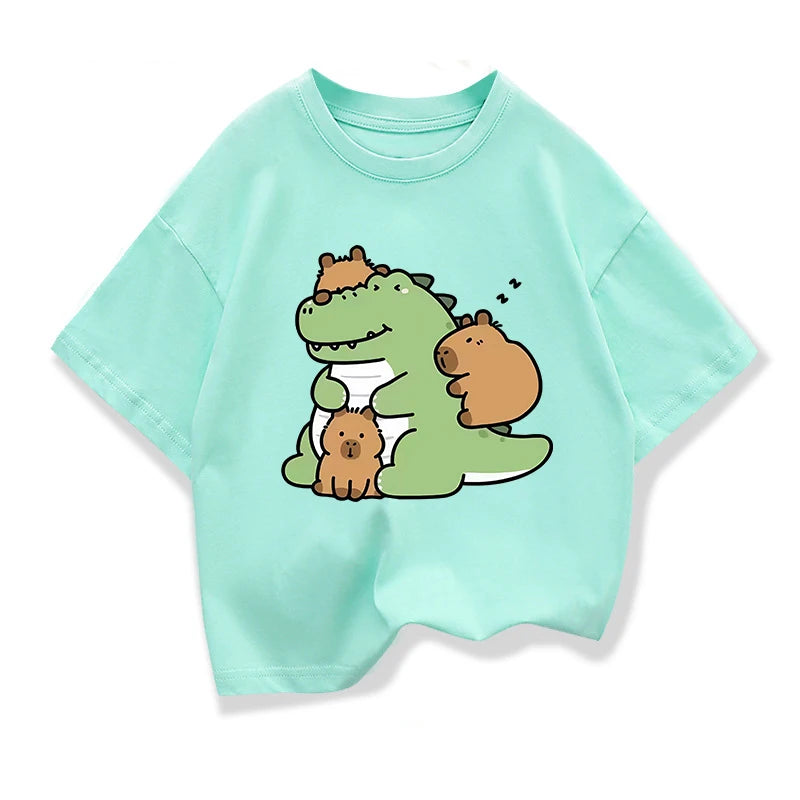 Children's T-Shirt Capybara Printed T-shirts Baby T-Shirt Cartoon Boys Summer Clothes O-Neck Kids Shirt Fashion Child T-Shirt