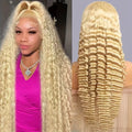 Blonde 613 Hd Lace Frontal Wig 13X6 Deep Wave Human Hair Wigs 40 Inch Curly Lace Front Wig Brazilian For Black Women 250 Density