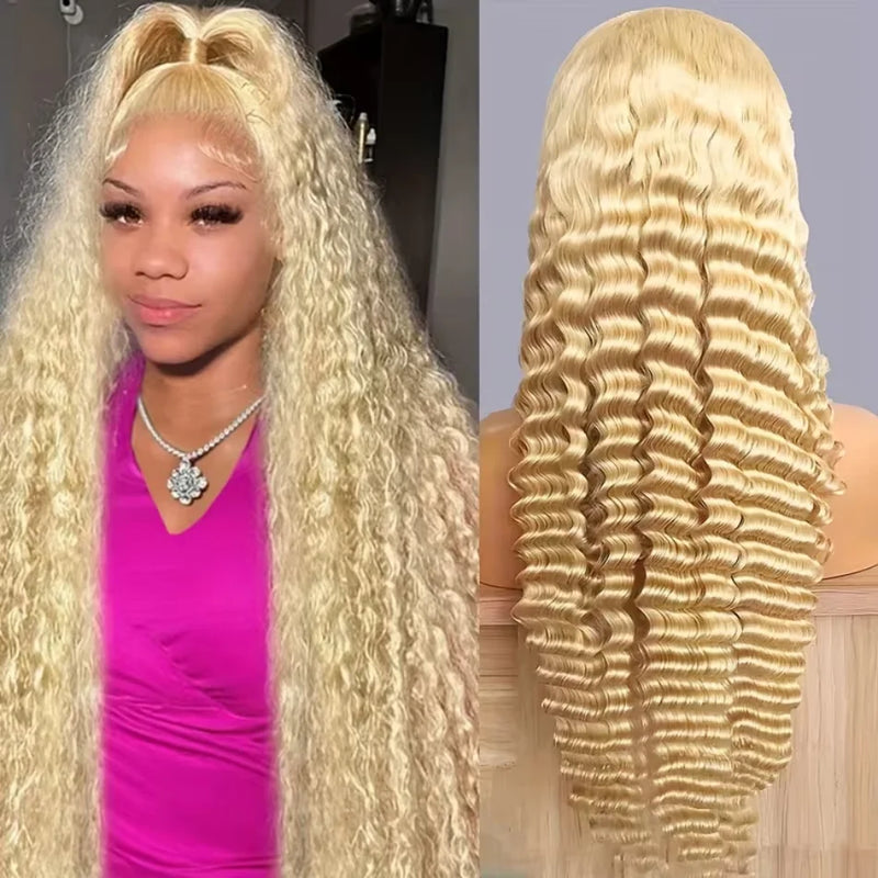 Blonde 613 Hd Lace Frontal Wig 13X6 Deep Wave Human Hair Wigs 40 Inch Curly Lace Front Wig Brazilian For Black Women 250 Density