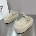 Women Suede Platform Slip On Shoes Round Toe Lace Up Thick EVA Sole Casual Shoes Non Slip Walking Footwear For Ladies Season