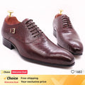 Luxury Men's Oxford Shoes Split Toe Lace-Up Dress Shoes in Black/Brown Suede with Patchwork Crocodile Print Leather Design