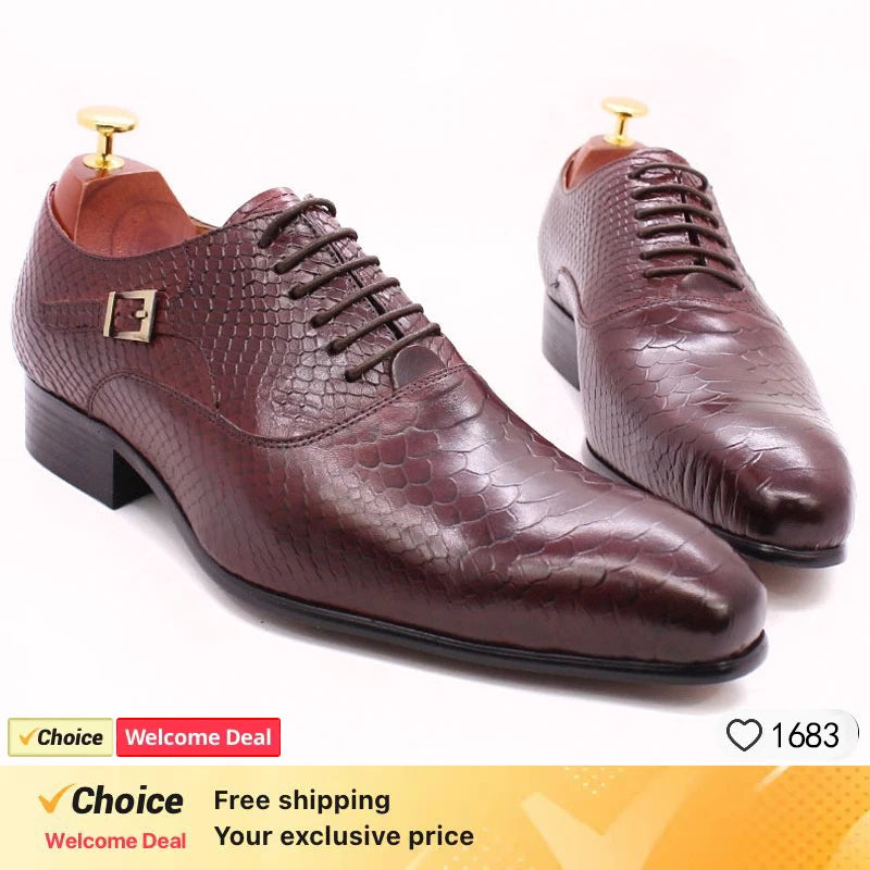 Luxury Men's Oxford Shoes Split Toe Lace-Up Dress Shoes in Black/Brown Suede with Patchwork Crocodile Print Leather Design