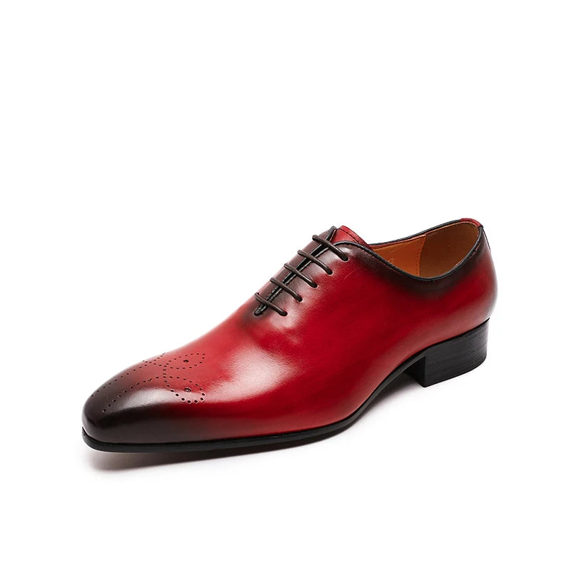 Mens Oxford Genuine Leather Shoes Whole Cut Fashion Pointed Toe Lace-up Formal Business Wedding Dress Shoes for Men